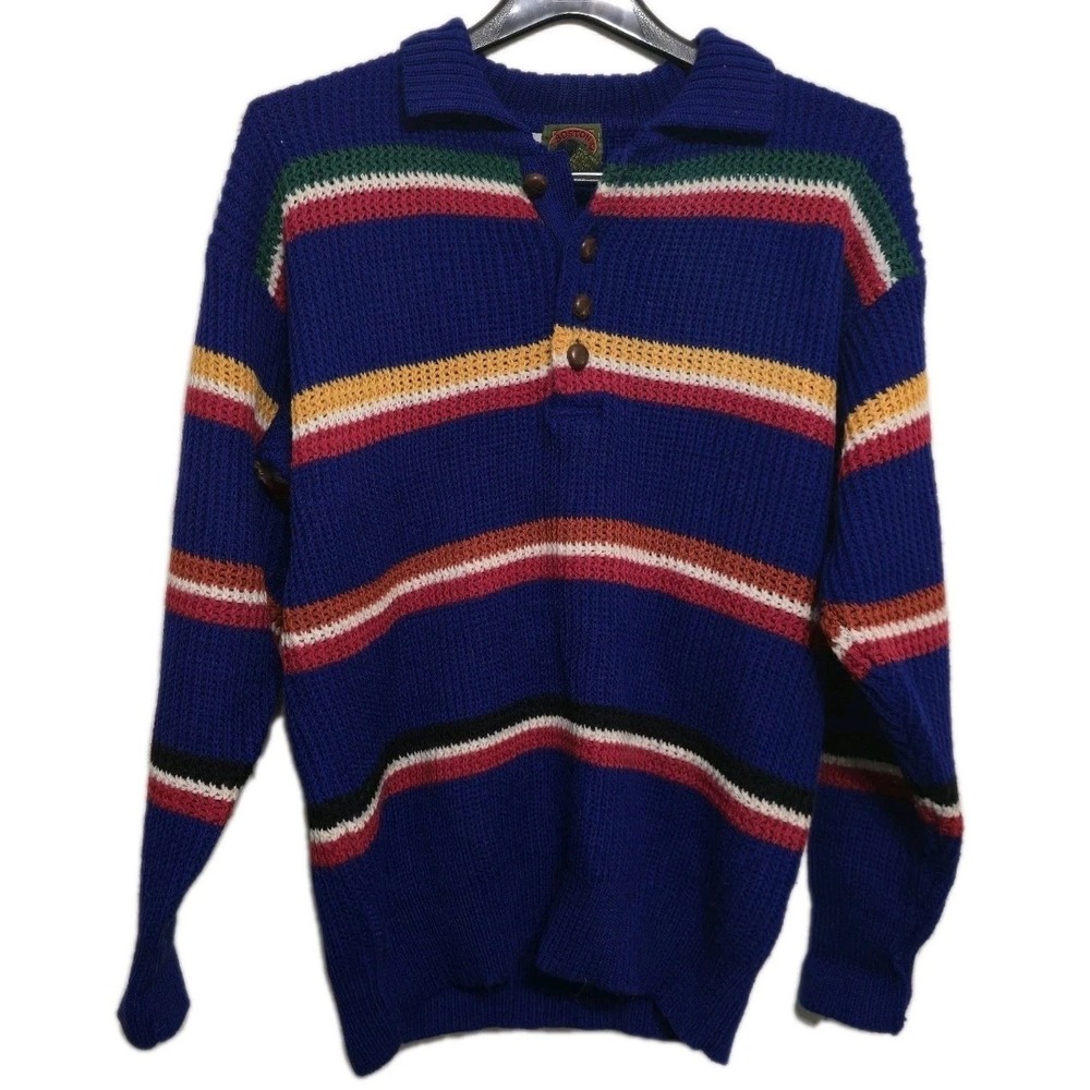 Vintage Boston Traders Wool 1/4 Button-Up Sweater 100% Pure Wool‎ Mens Sz Large